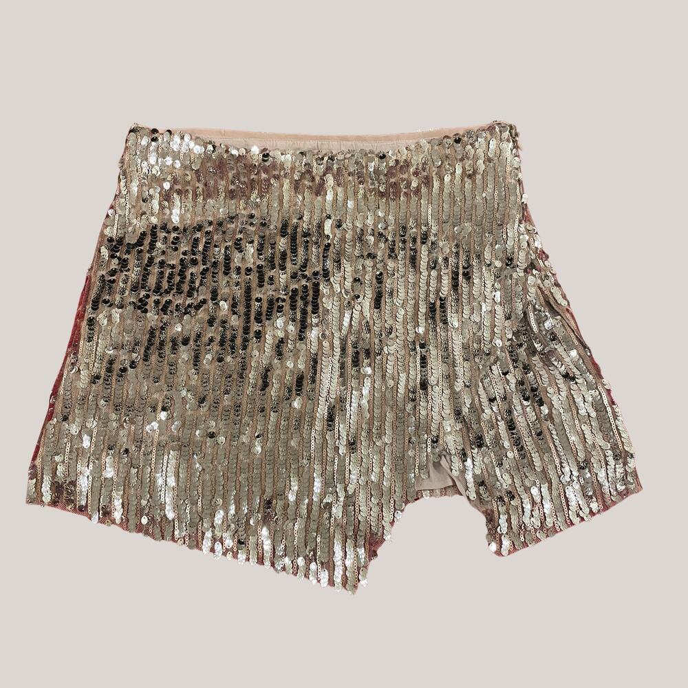 Free People 4 Sequin Mini Skirt | Silver Nude Fairy Hem Party Skirt NWOT